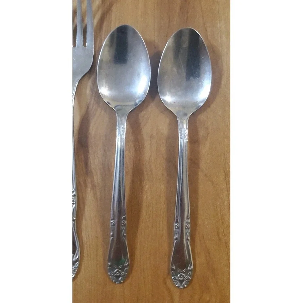 Elizabeth Stainless Japan Flatware‎ Lot Of 6 Spoon Fork Knife MCM